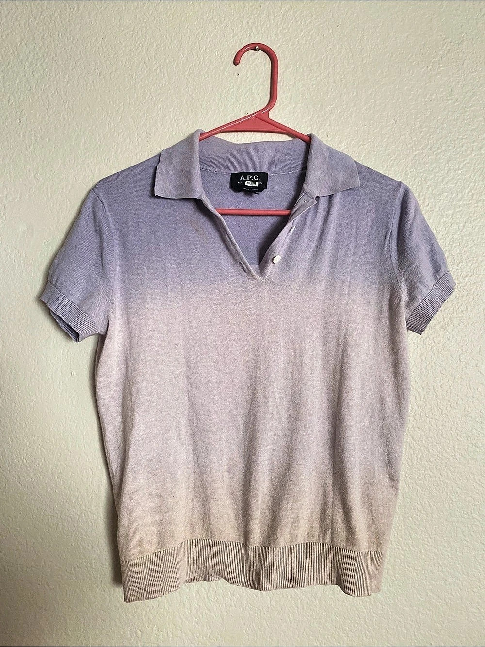 A.P.C. Marina Gradient Polo T-shirt. Purple & Pink XS
